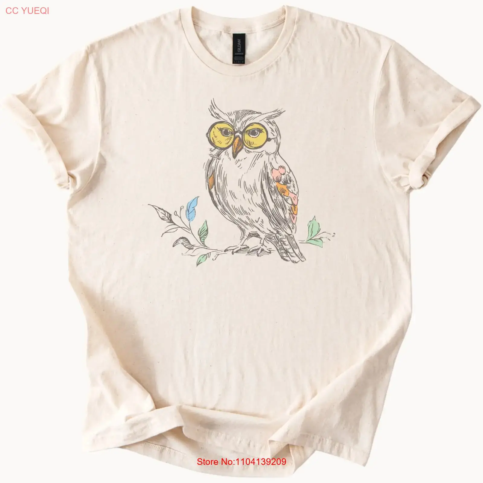 Vintage Fashion Sketches - Owl T Shirt Nature Bird Line