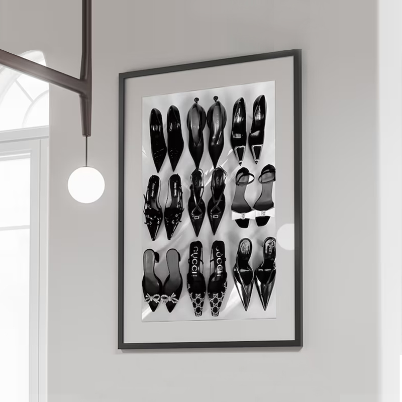 Vintage Fashion Sketches - Black White Luxury High Heels Art