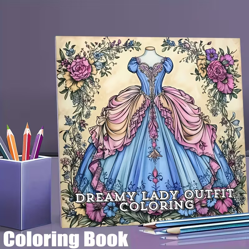 Vintage Fashion Coloring Pages - Dreamy Lady Outfit Adult Coloring Book