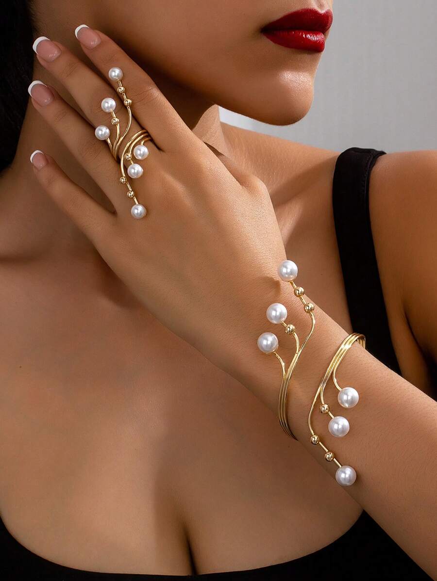 Geometric Line Pearl Bracelet  - đánh giá và giá Vintage Fashion Rings For Women