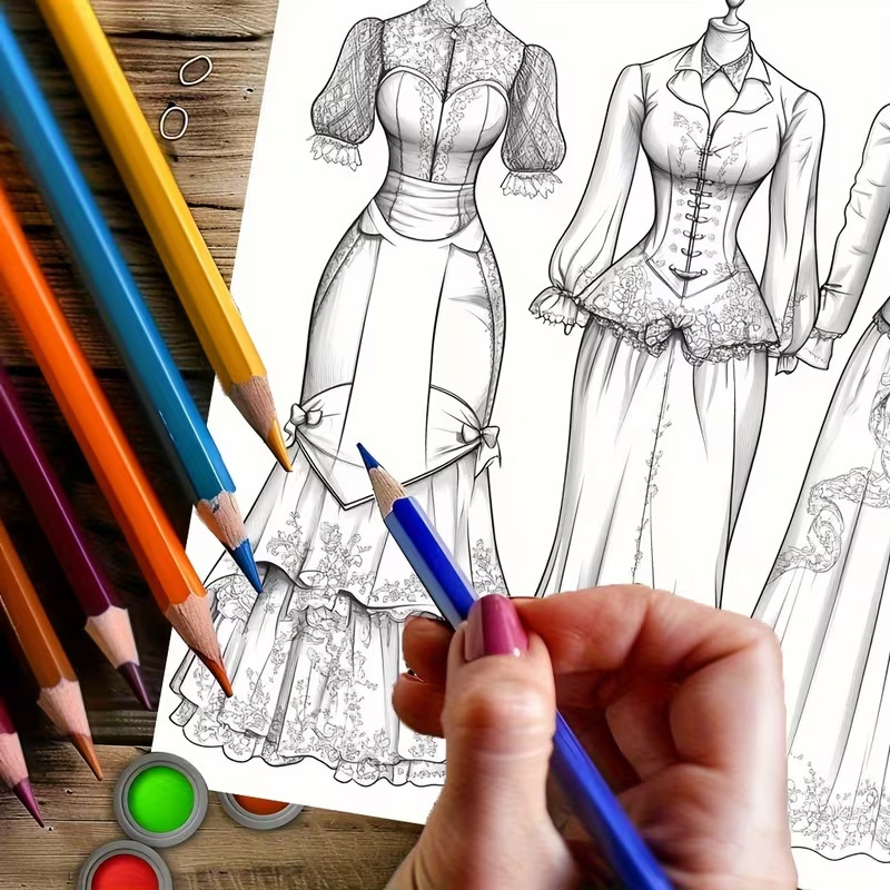 Dreamy Lady Outfit Adult Color - đánh giá và giá Vintage Fashion Coloring Pages